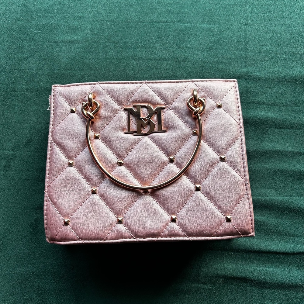 Quilted Pink Top-Handle Mini Bag with Gold Hardware